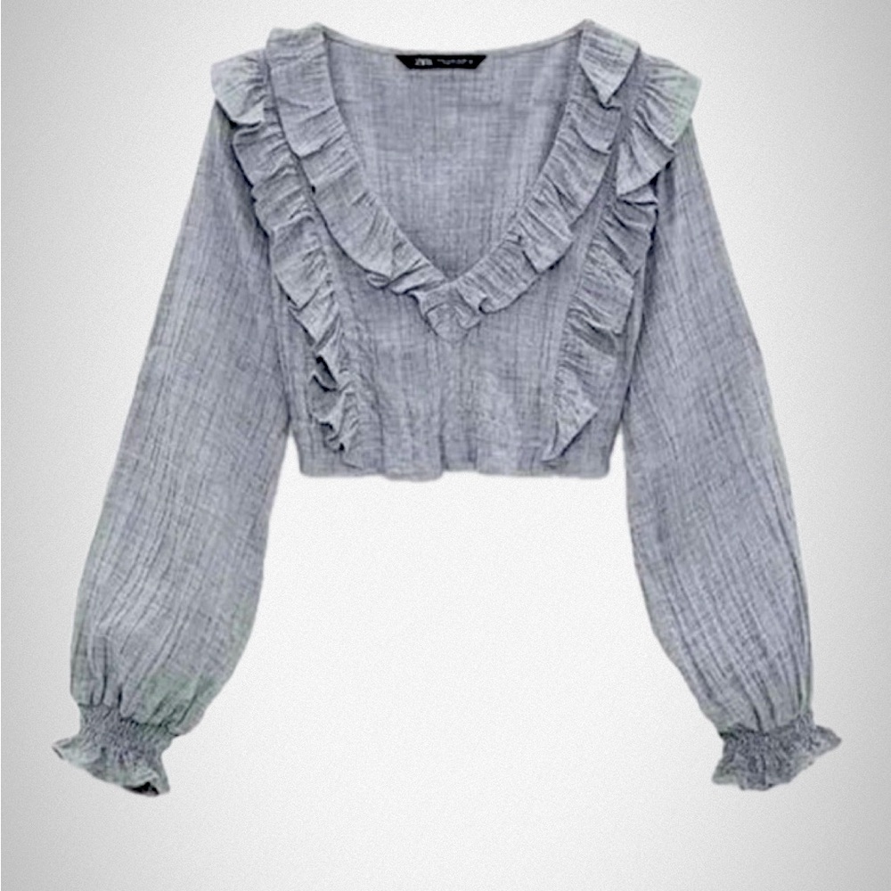 ZARA Gray Ruffled Women's Top